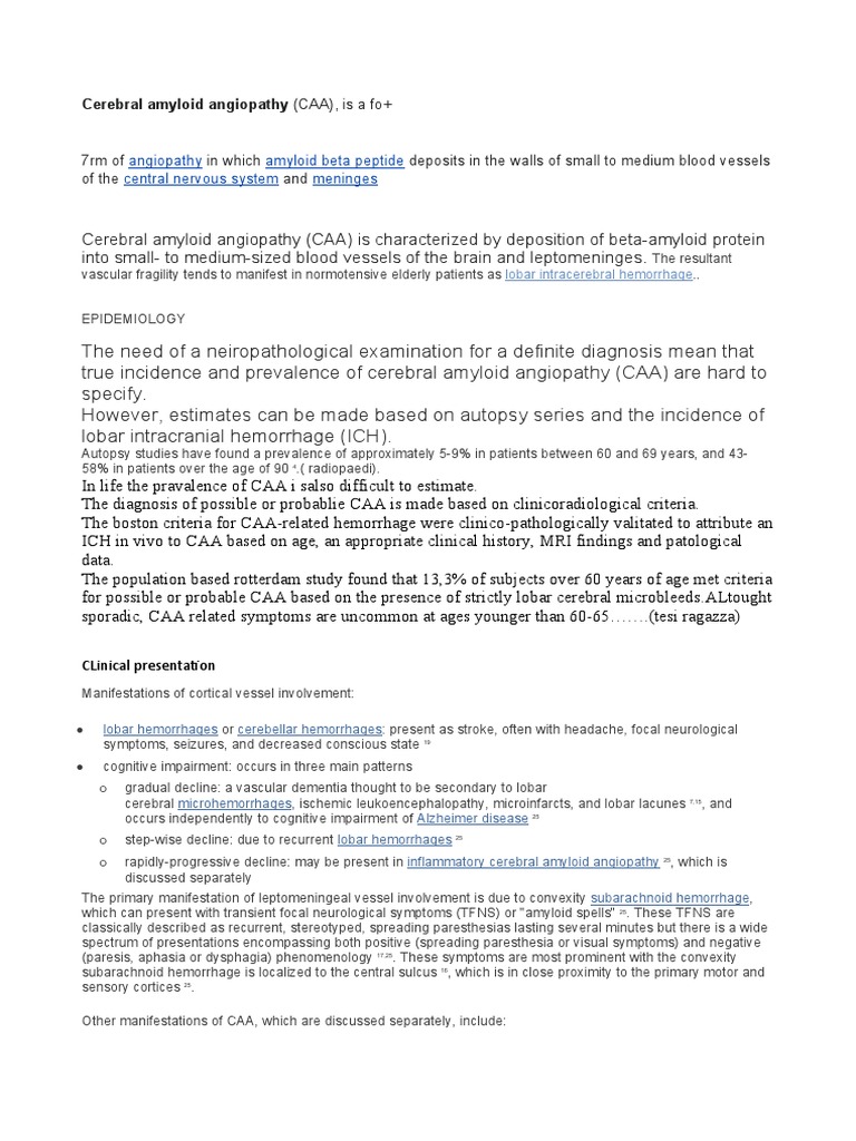 Cerebral Amyloid Angiopathy | PDF | Causes Of Death | Central Nervous ...
