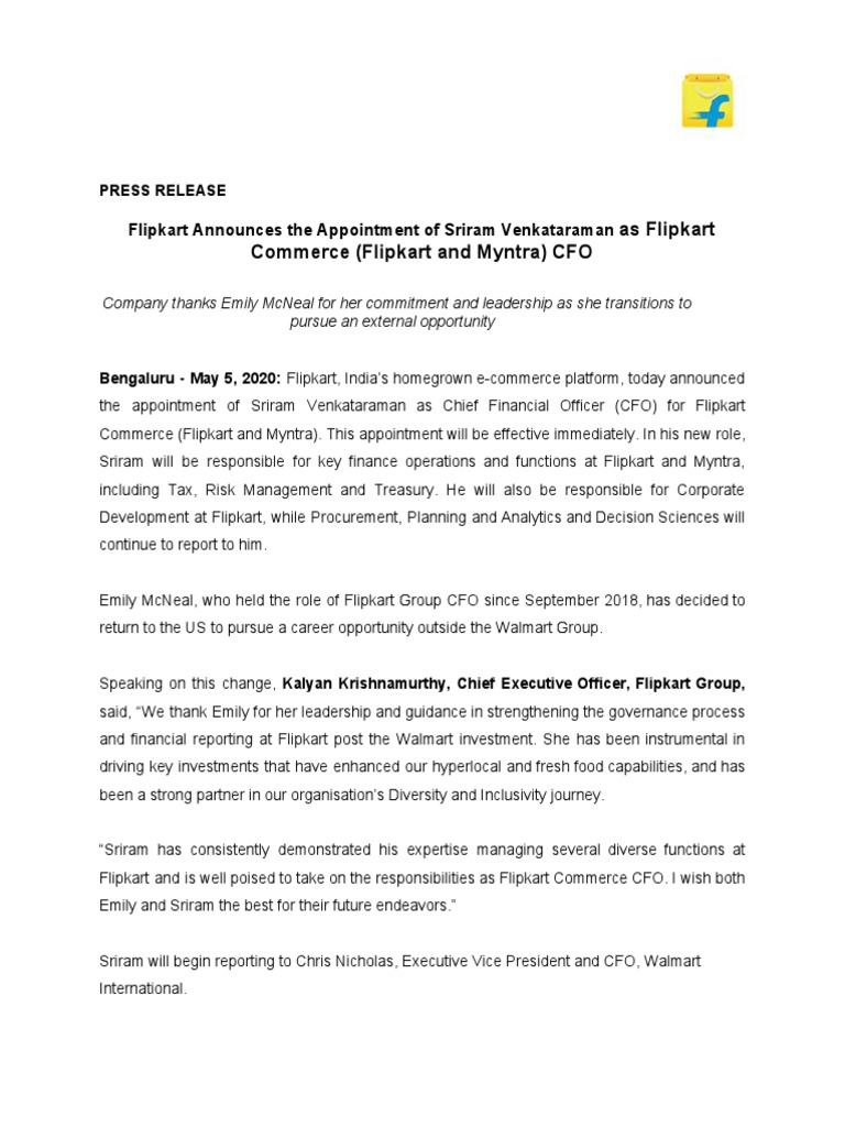 Flipkart Press Release Announcement v3 PDF