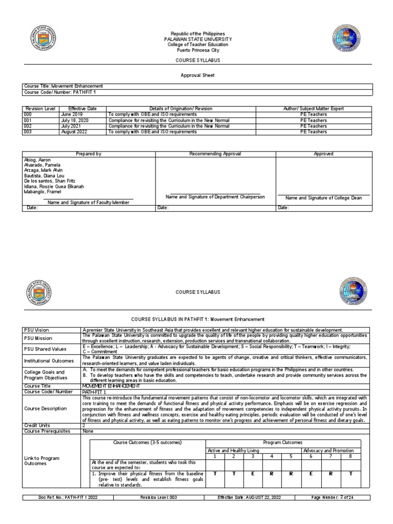 Path Fit Syllabus 2022 2023 Pdf Test Assessment Physical Fitness