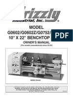 Model G0602/G0602Z/G0752/G0752Z 10" X 22" Benchtop Lathe: Owner'S Manual