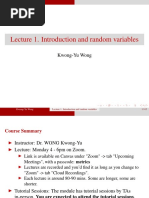 Lecture 1. Introduction and Random Variables: Kwong-Yu Wong