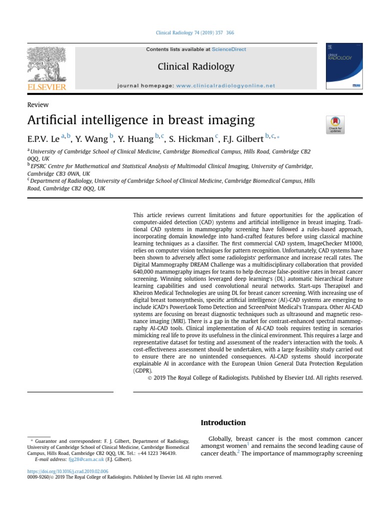 Artificial Intelligence in Breast Imaging | PDF | Mammography | Machine ...
