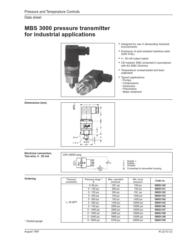 Pressure Transmitter Data Sheet PDF Hertz