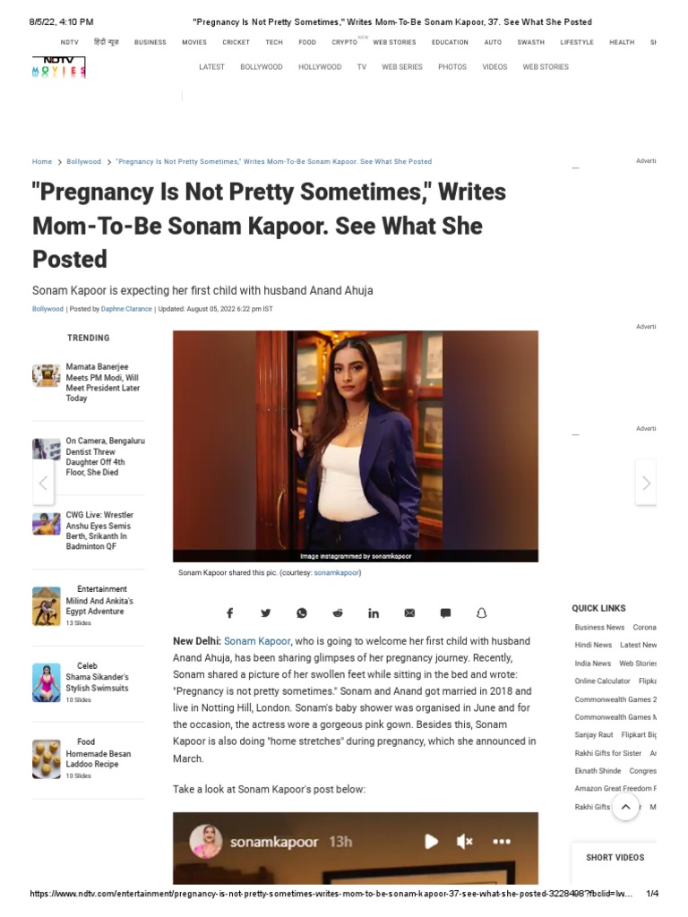Pregnancy Is Not Pretty Sometimes, - Writes Mom-To-Be Sonam Kapoor, 37. See  What She Posted | PDF