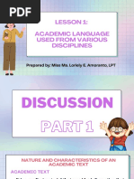 Lesson 1 Academic Language Used From Various Disciplines