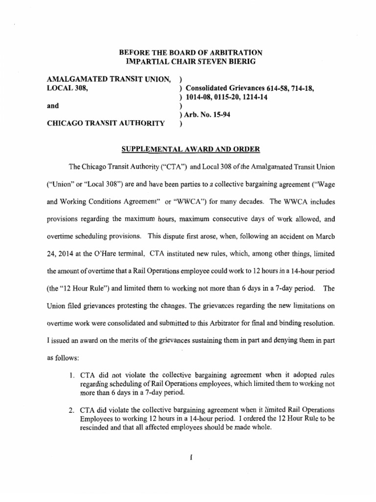 Local 308 Arbitration Award 12 Hour Rule PDF Overtime Collective Bargaining