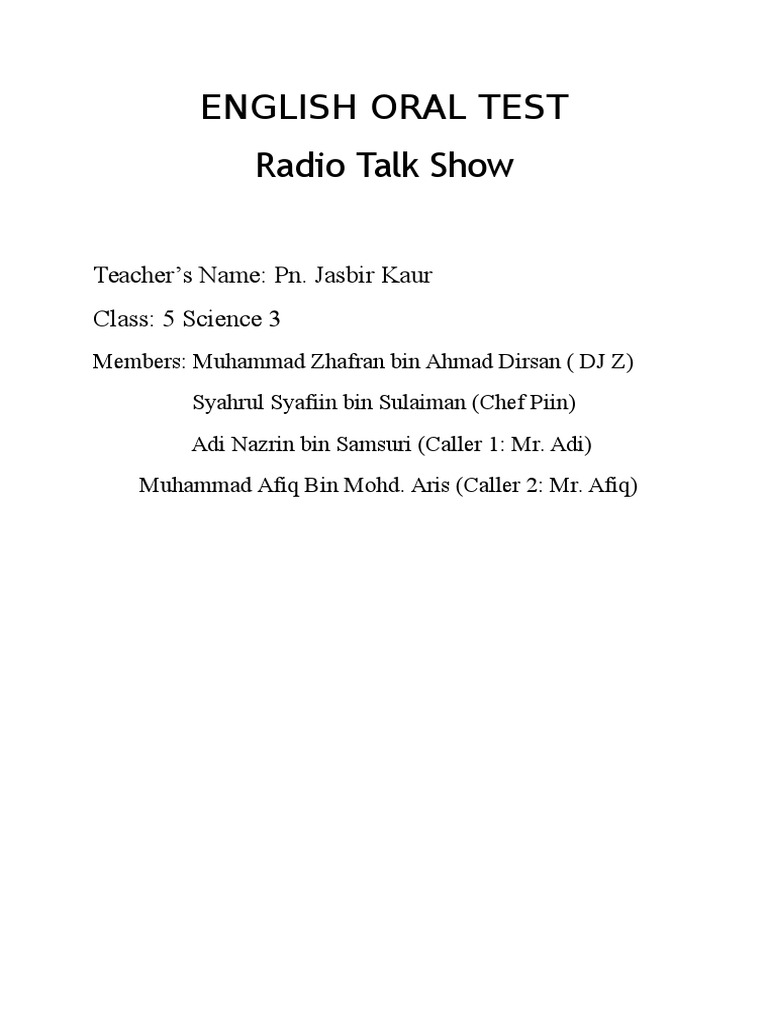 English Oral Test Example Spm Pdf Cooking Home