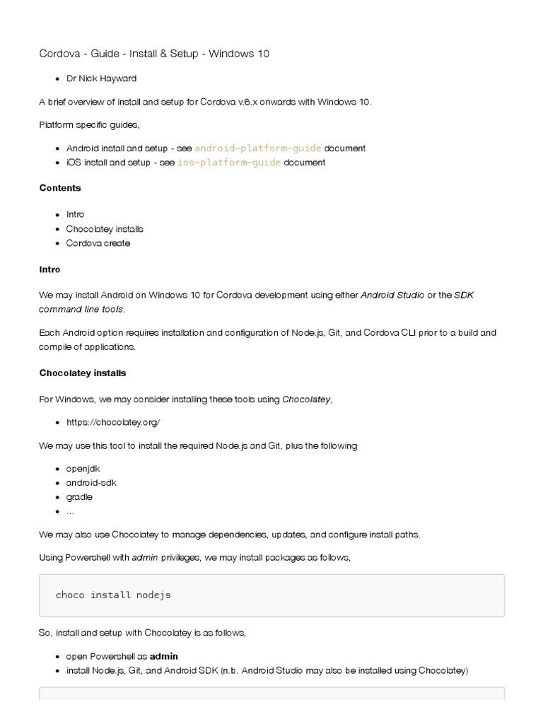 Cordova Setup Guide for Windows 10 | PDF