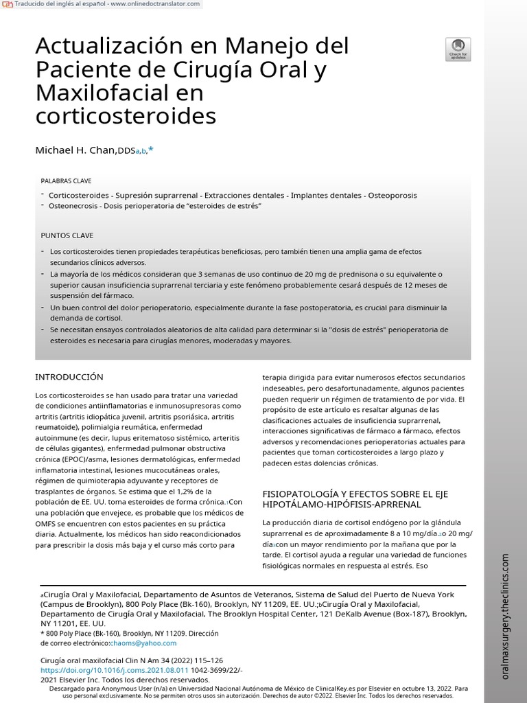 Update On Management of The Oral and Maxillofacial Surgery Patient On Corticosteroids En.es