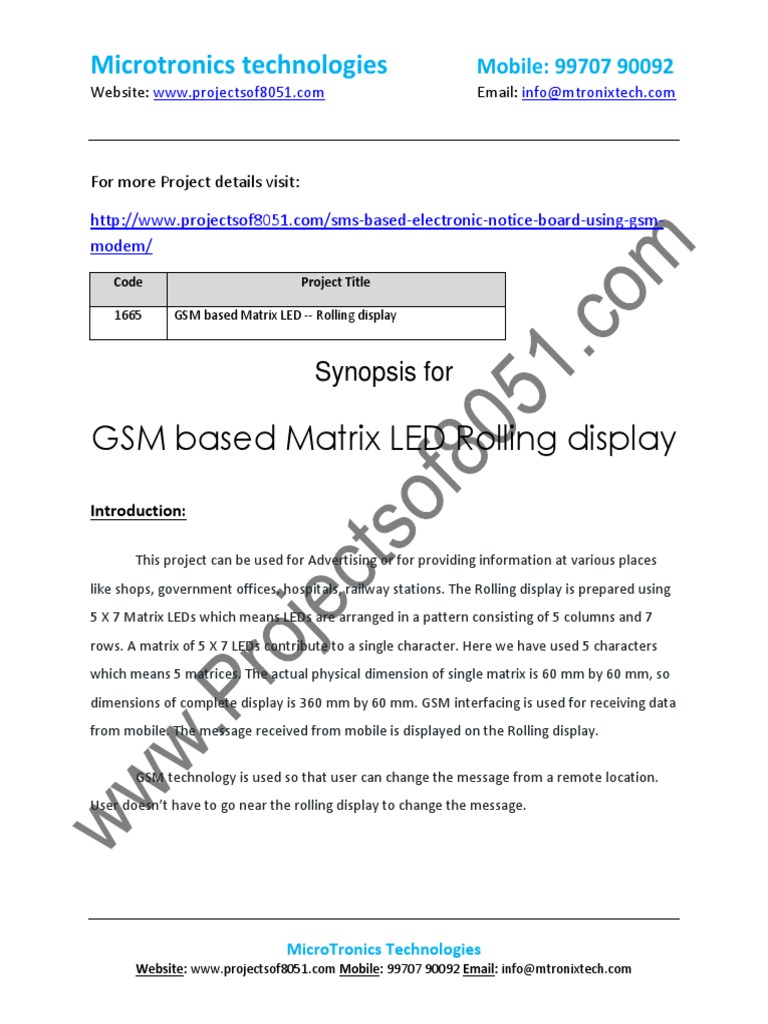 1665 Sms Based Electronic Notice Board Using GSM Modem PDF Microcontroller Matrix