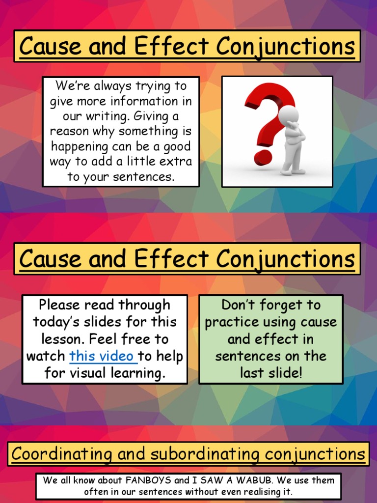 Monday Grammar - Cause and Effect Conjunctions | PDF | Syntax | Grammar