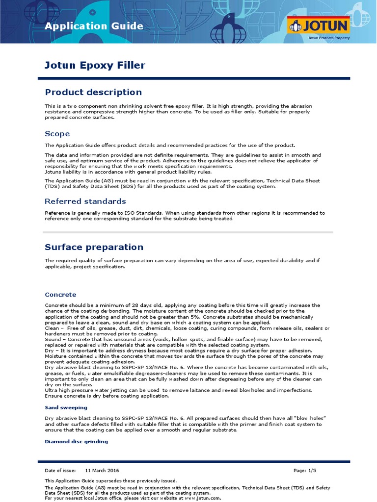 Jotun Epoxy Filler Technical Data Sheet Application Guide PDF