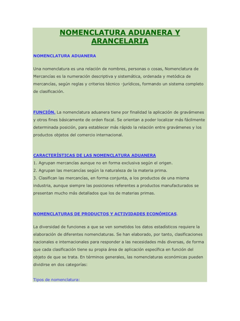 Nomenclatura Aduanera Y Arancelaria Aduana Arancel