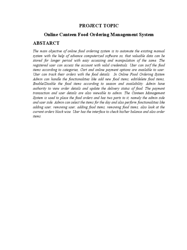 Online Canteen Food Ordering Management System PDF