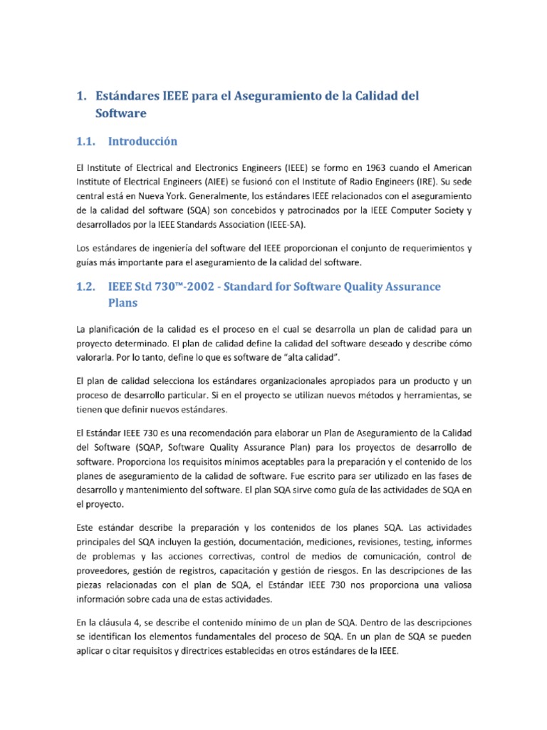 Estándares IEEE para El Aseguramiento de La Calidad Del Software | PDF