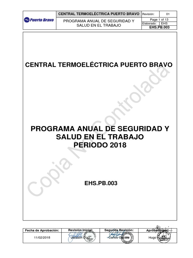 EHS - PB.003 Programa Anual de Seguridad y Salud Ocupacional 2018 | PDF ...