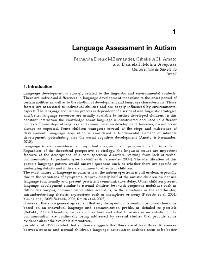Language Assessment in Autism Spectrum | PDF | Autism Spectrum | Autism