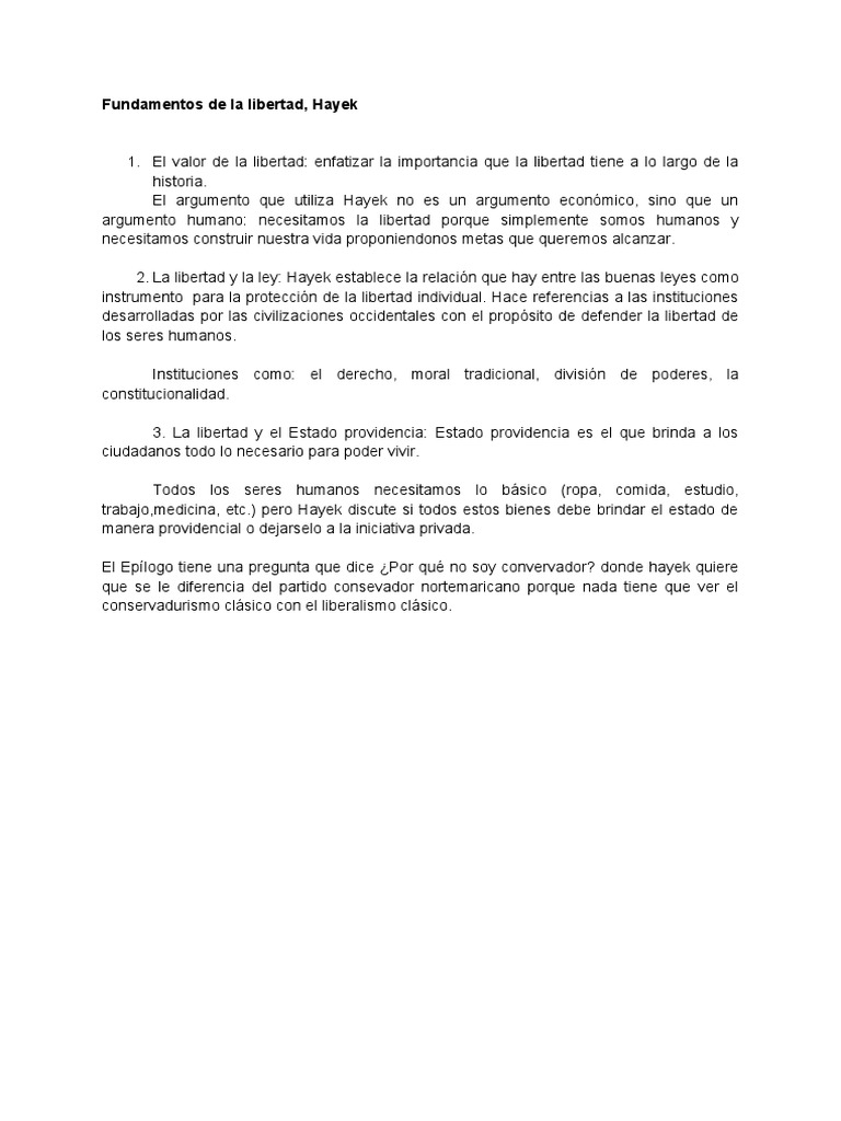 Fundamentos de La Libertad, Hayek | PDF