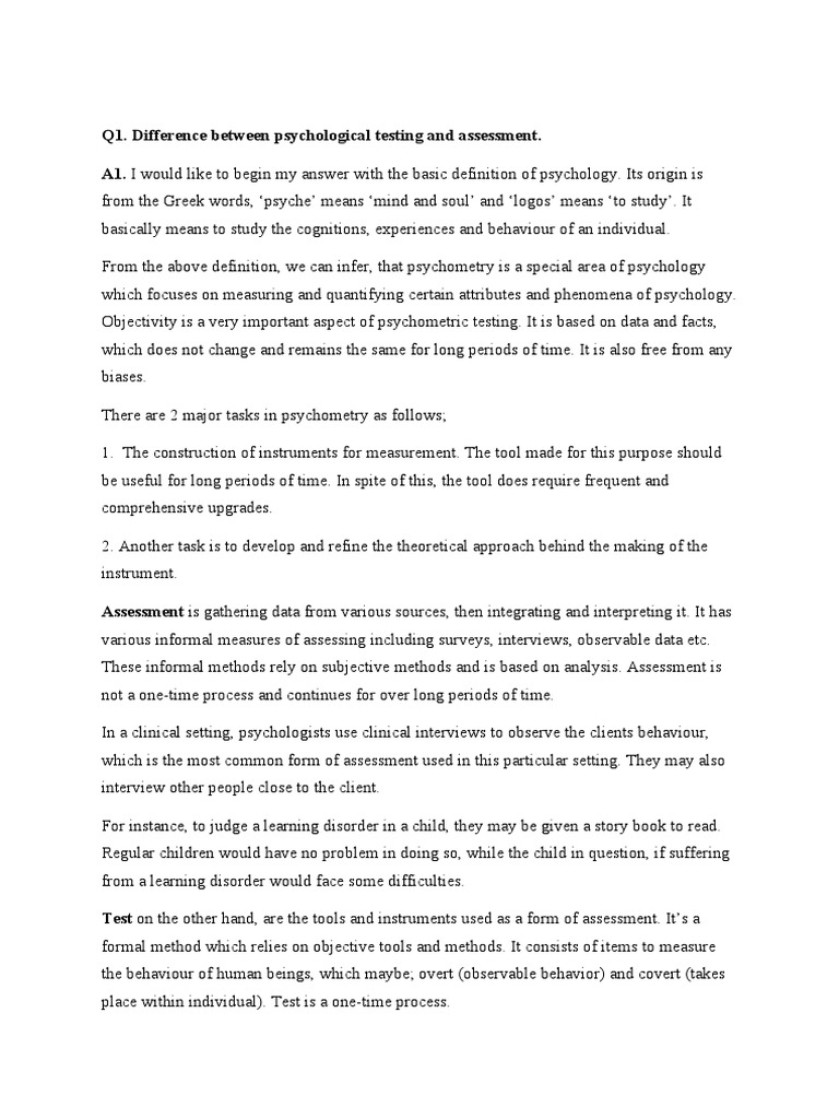 DIFFERENCE BETWEEN PSYCHOLOGICAL TESTING AND ASSESSMENT PDF visual data 6