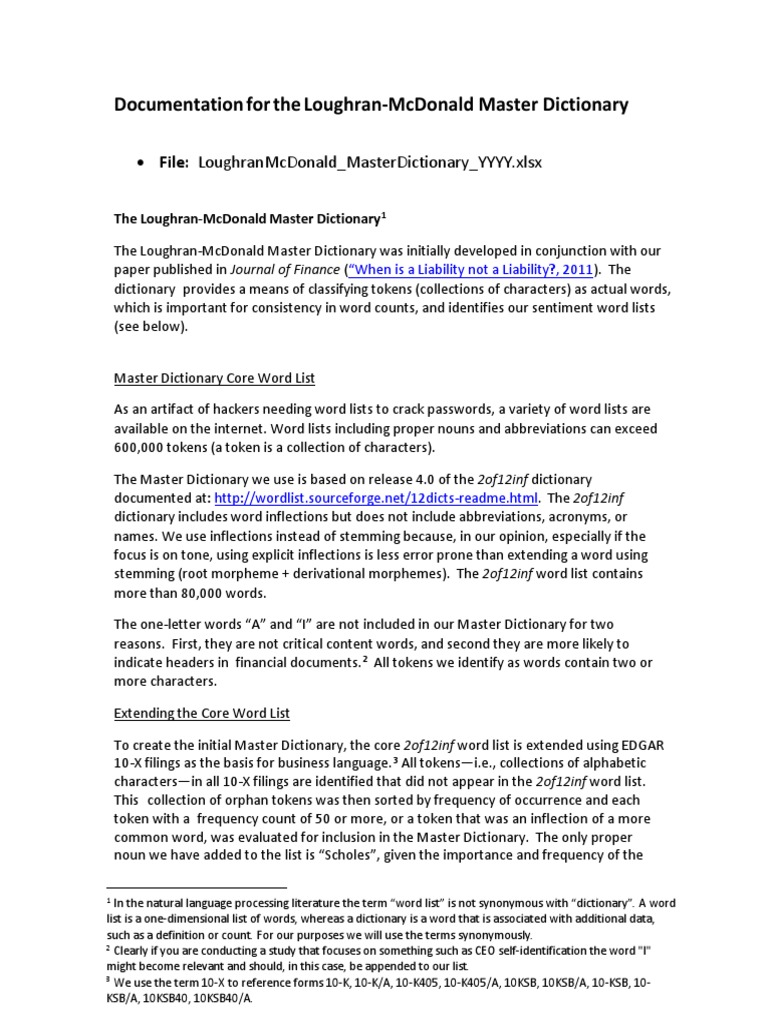 Loughran-McDonald Master Dictionary Guide | PDF | Word | Human ...