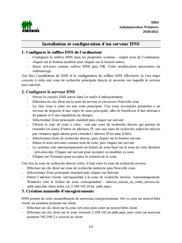 Configuration d'un serveur DNS Windows | PDF | Système de noms de ...