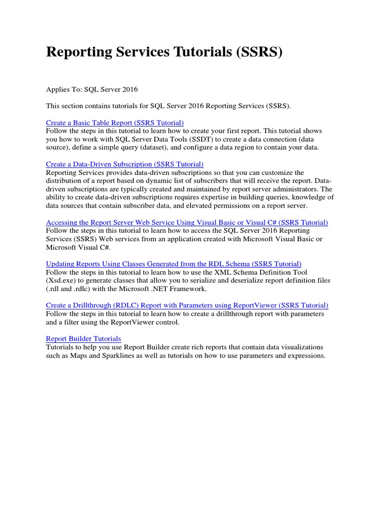 SSRS Tutorials - SQL Server Reporting Service | Download Free PDF ...