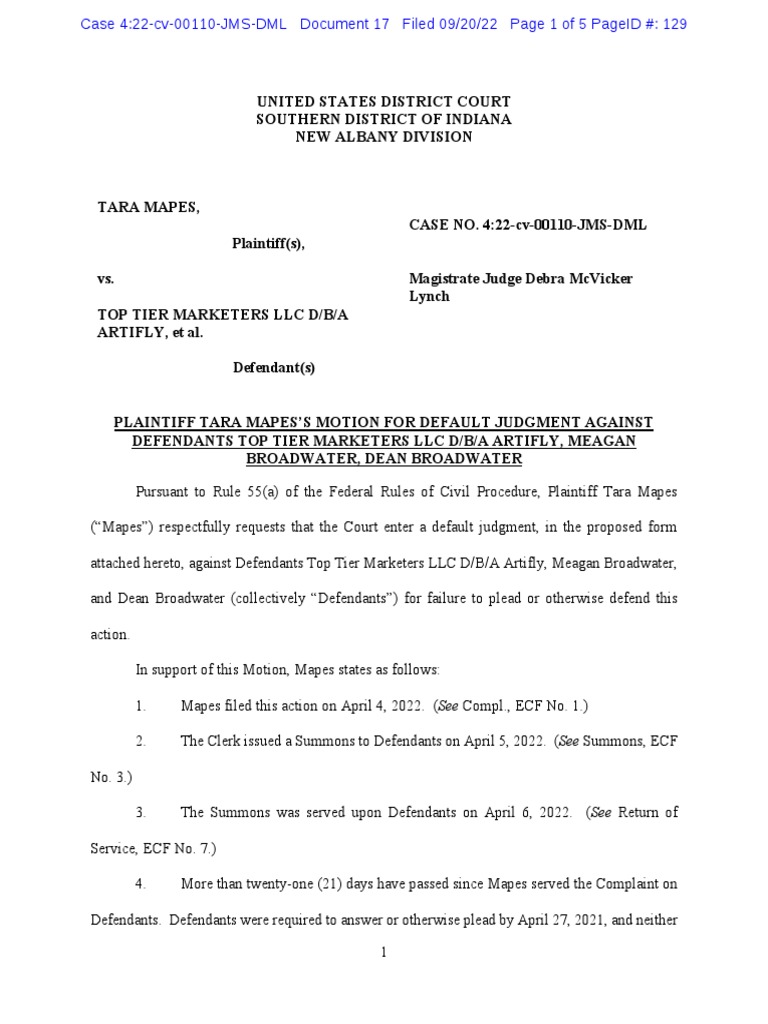 Mapes Motion For Summary Judgment PDF Default Judgment Copyright