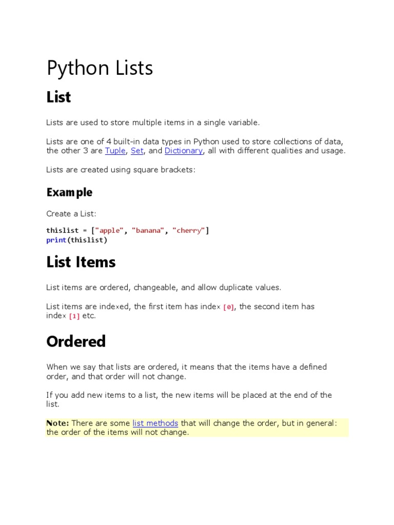 Python List PDF | PDF | Boolean Data Type | Data Type