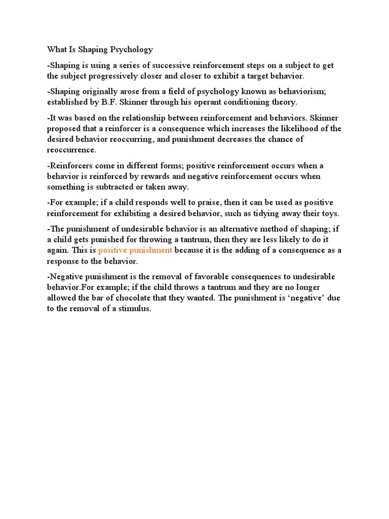 What Is Shaping Psychology PDF Reinforcement Punishments