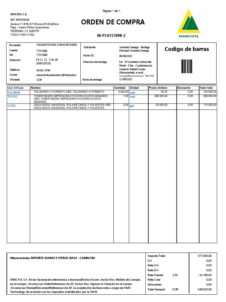 Orden de Compra y Facturación Electrónica | PDF