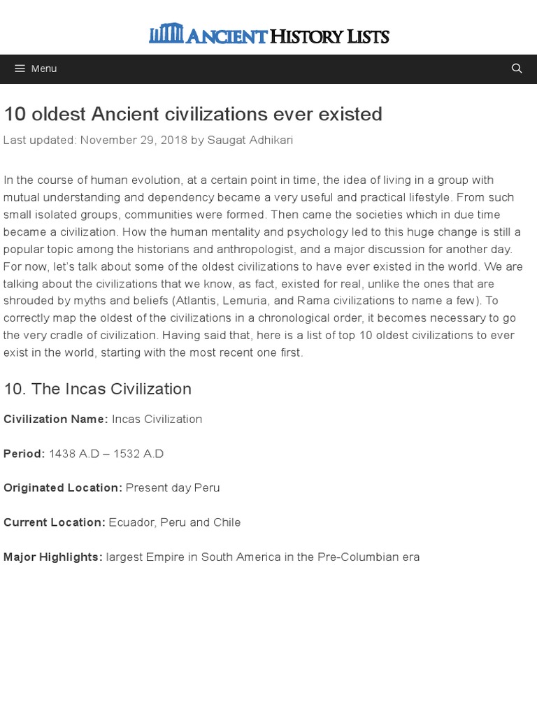 10 Oldest Ancient Civilizations Ever Existed PDF Ancient History