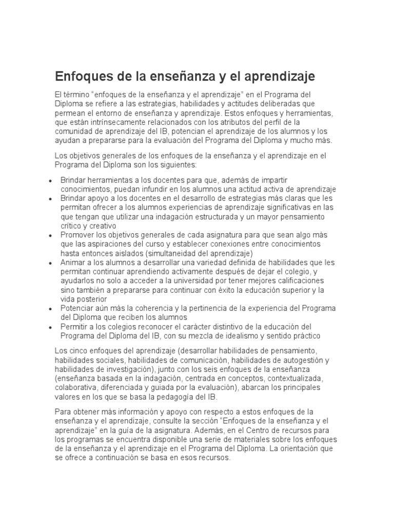 Enfoques de enseñanza y aprendizaje IB | PDF