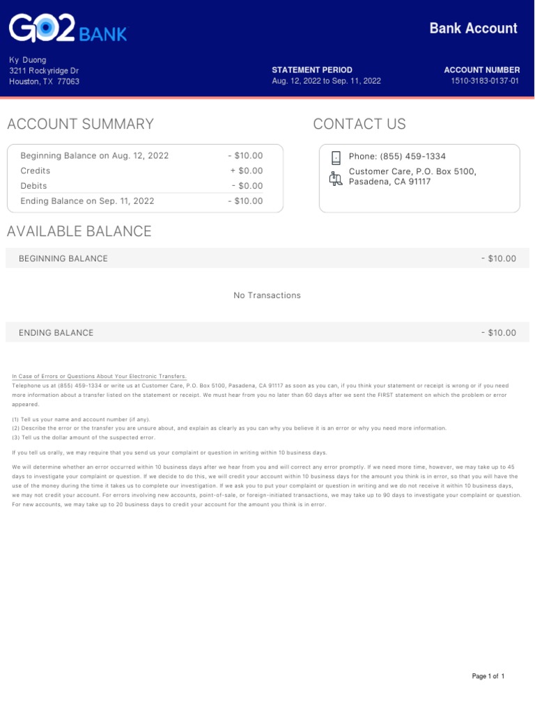 Bank Statement Go2 PDF Receipt Banking