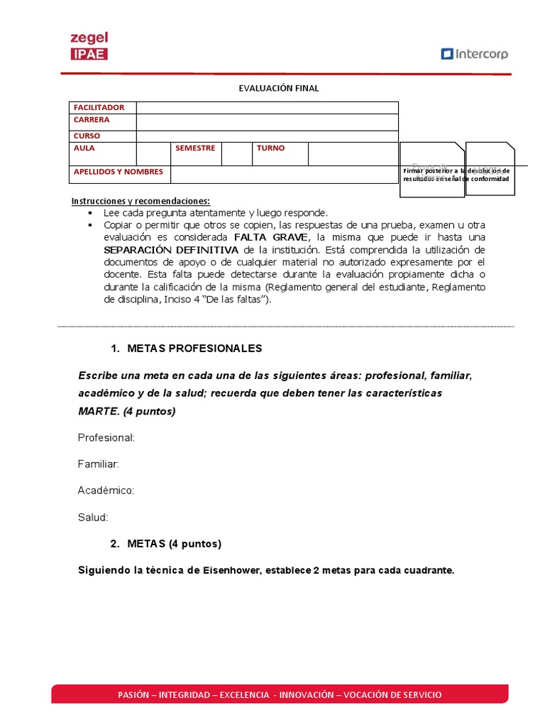 Evaluación Final: Metas y Liderazgo | PDF | Prueba (evaluación ...