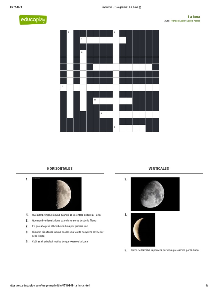 Imprimir Crucigrama La Luna PDF