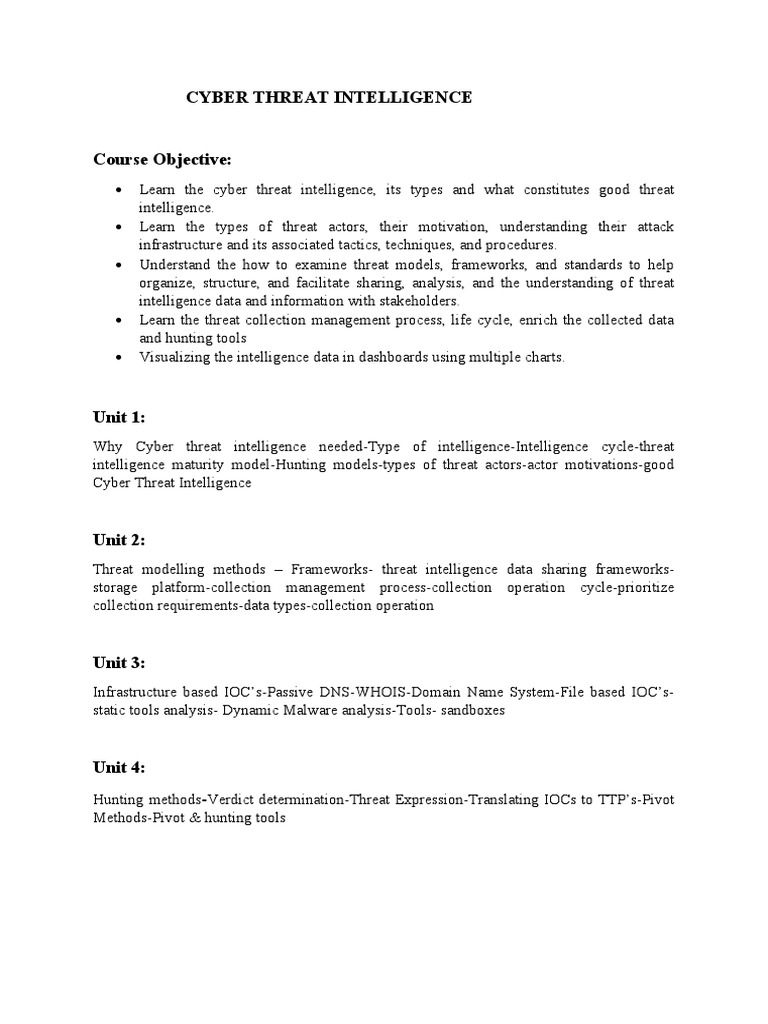 Cyber Threat Intelligence Syallbus | PDF