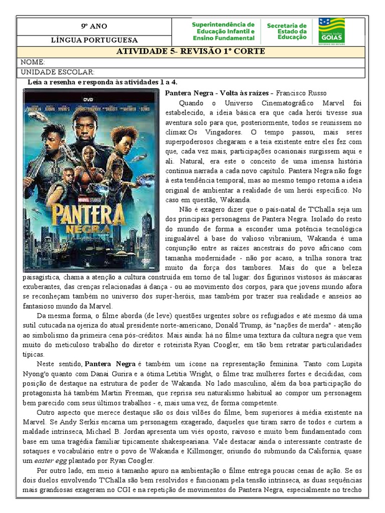Resenha e Atividades: Pantera Negra | PDF | Ciências Sociais | Ficção Geral