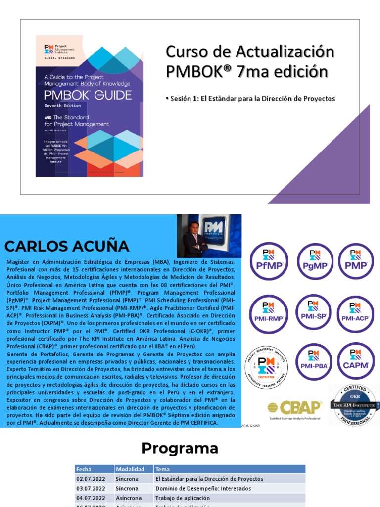Actualización PMBOK 7ma Sesión 1 | PDF | Profesional en el manejo de ...