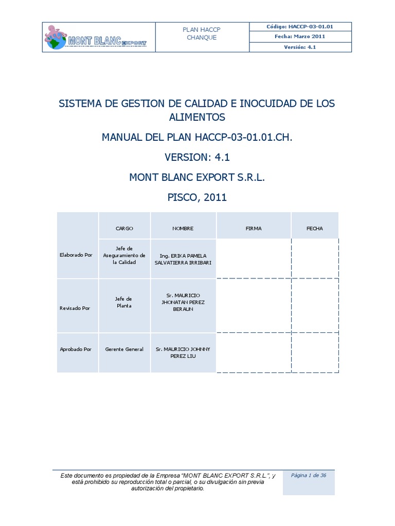Plan HACCP para Chanque Congelado | PDF | Análisis de Riesgo y Puntos ...