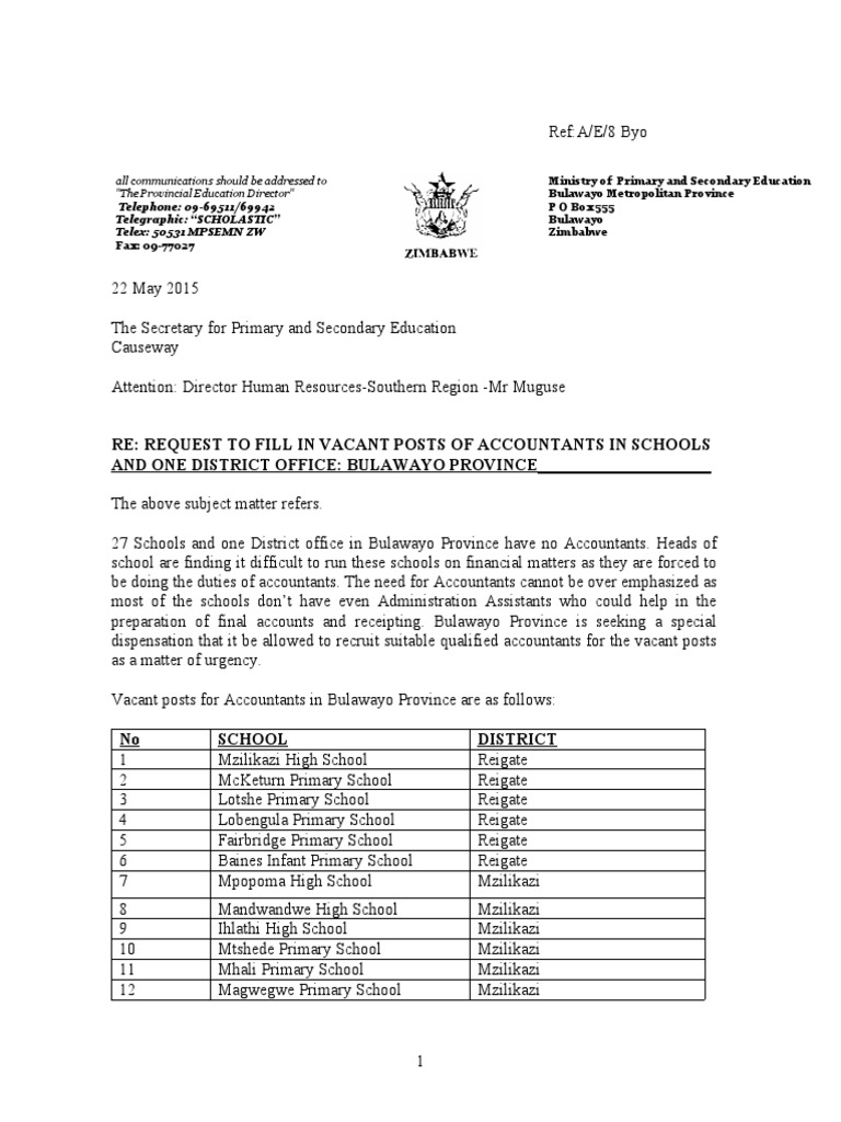 Accountant Vacancies | PDF | Secondary Education | Zimbabwe