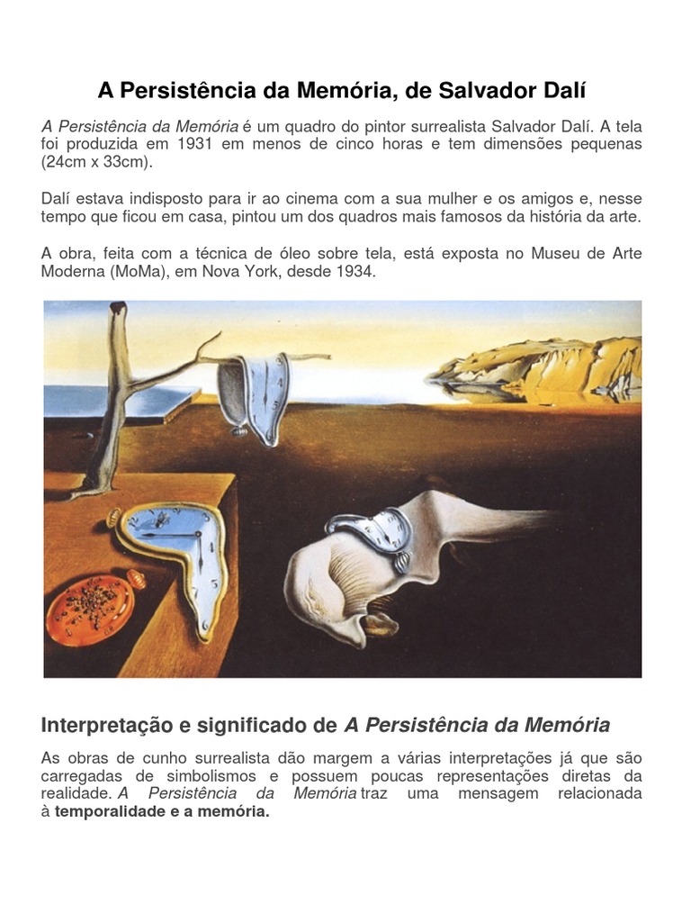 A Persistência Da Memória Pdf Salvador Dalí Tempo