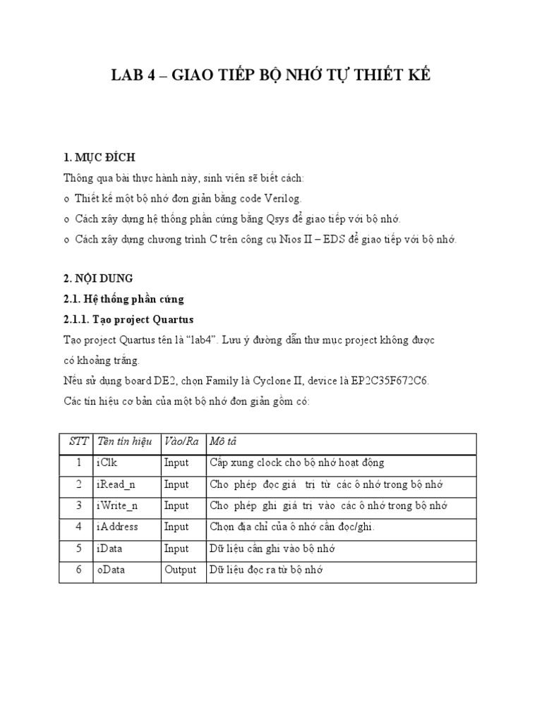 Lab4 Bo Nho Tu Thiet Ke | PDF