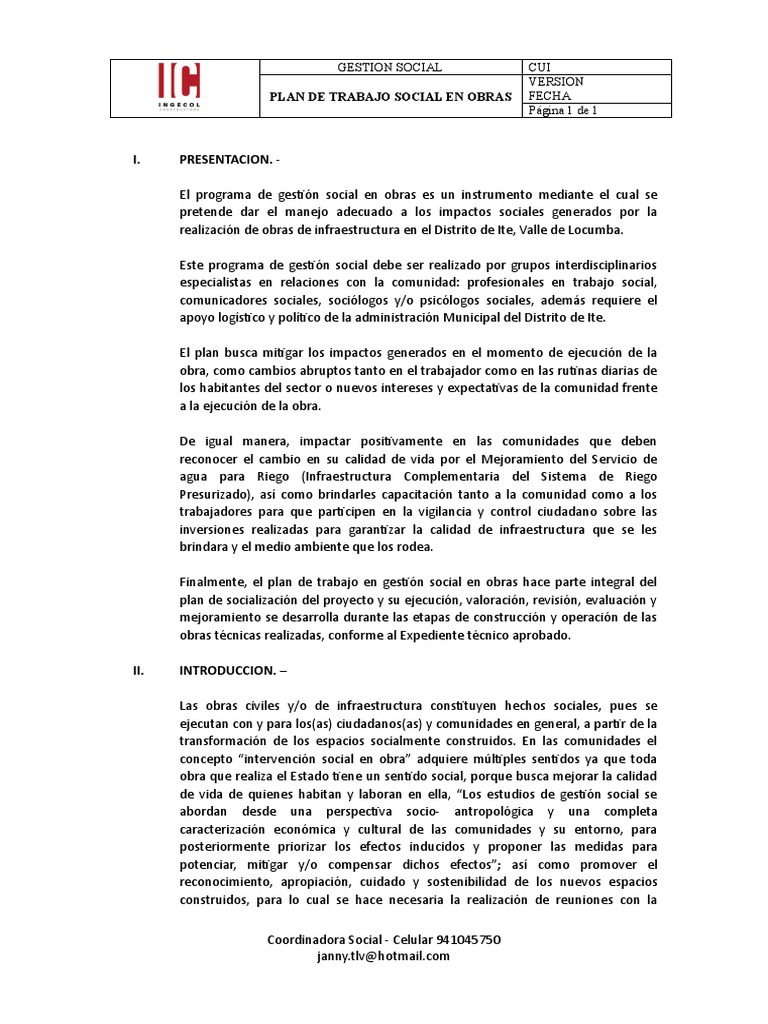 Plan de Trabajo Social | Descargar gratis PDF | Trabajo Social | Riego