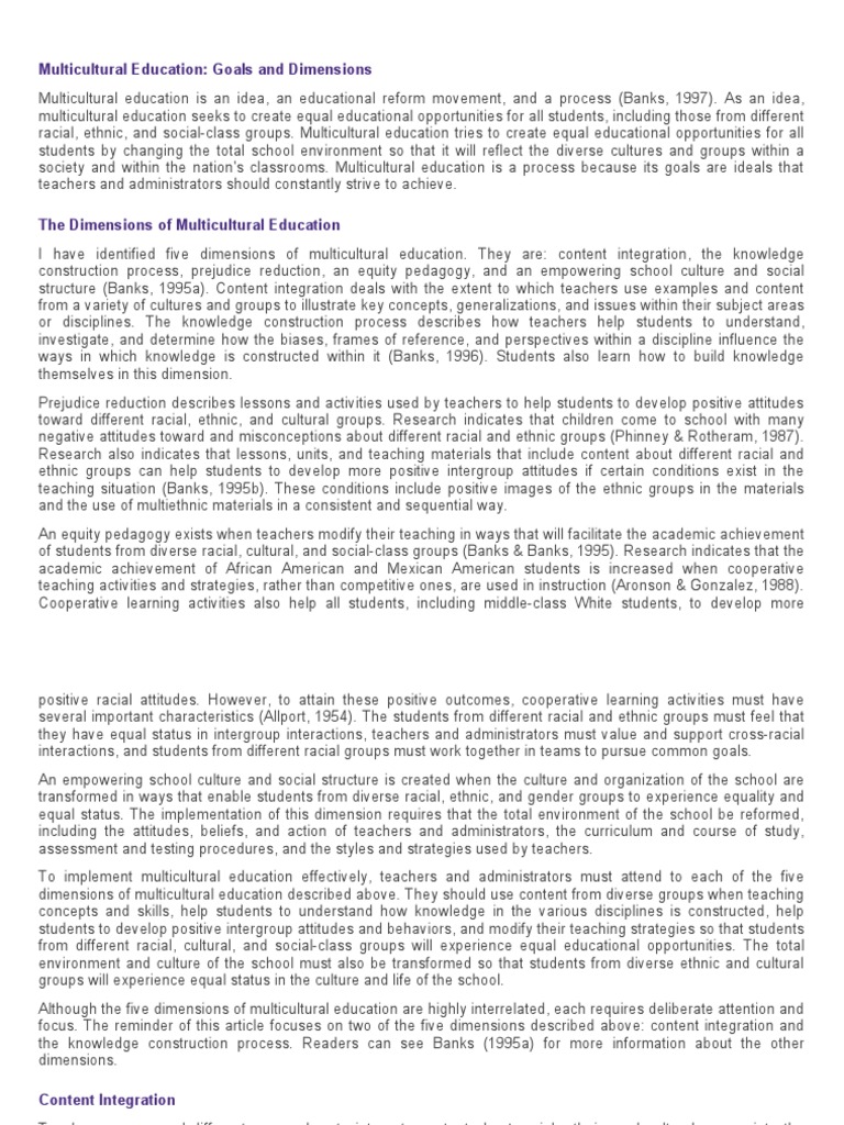 Goals and Dimensions of Multicultural Education | PDF | Teachers ...
