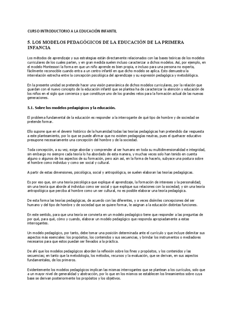 Modelos Pedagógicos en Educación Infantil | PDF | Educación de la ...