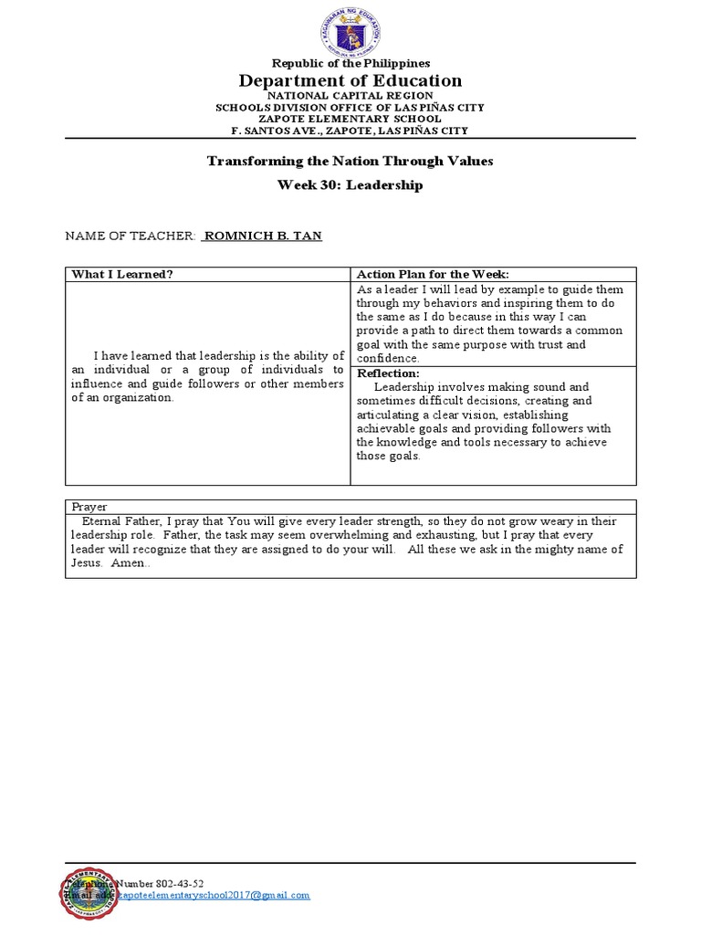 Tan week 30 values restoration leadership pdf