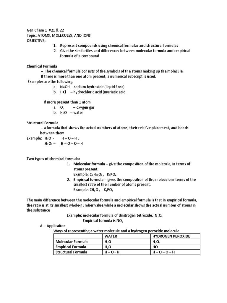21 22 Gen Chem 1 Chemical Formula and Structural Formula | PDF ...