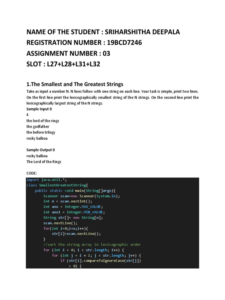 Smallest and Largest Strings in Java | PDF | Teaching Methods ...