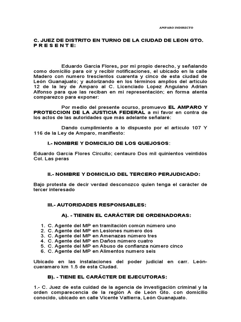 Amparo contra Orden de Comparecencia | PDF | Derecho penal | Queja