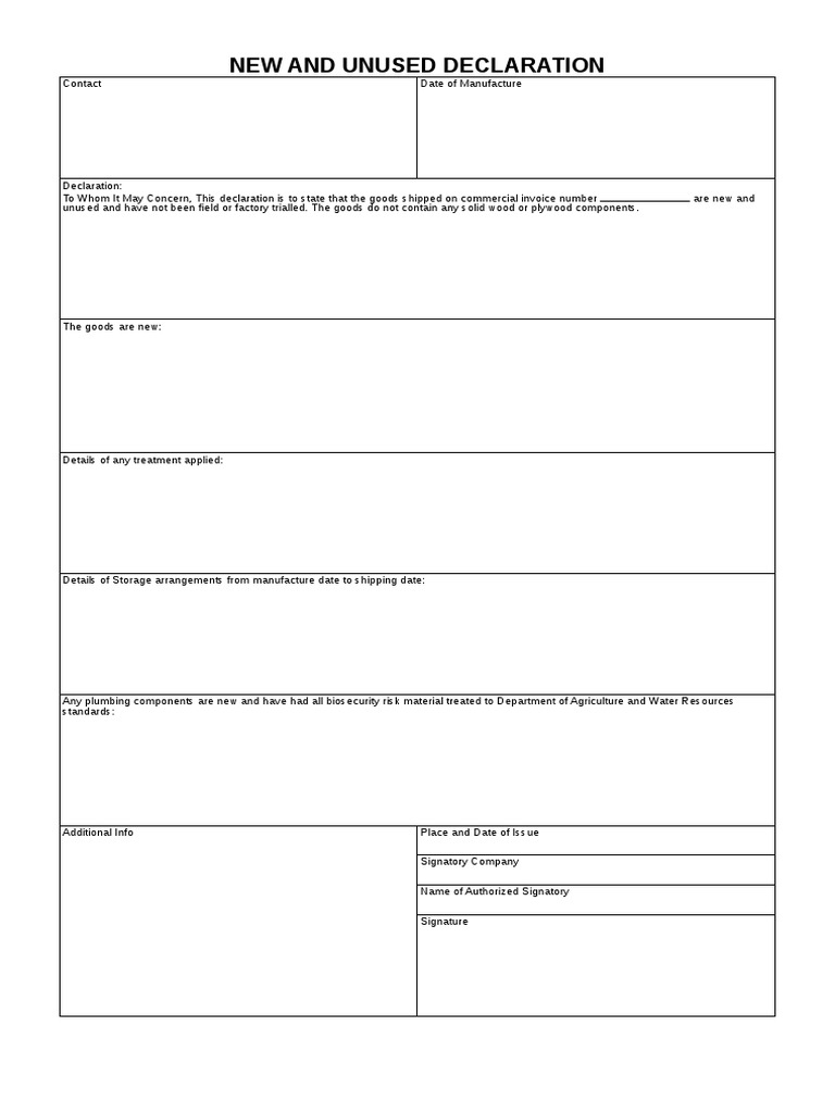 New and Unused Declaration Template | PDF | Business | Law